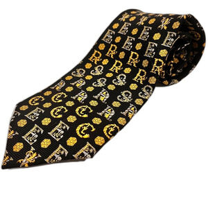Gianni Versace Black and Gold Silk Tie with Dual Patterns